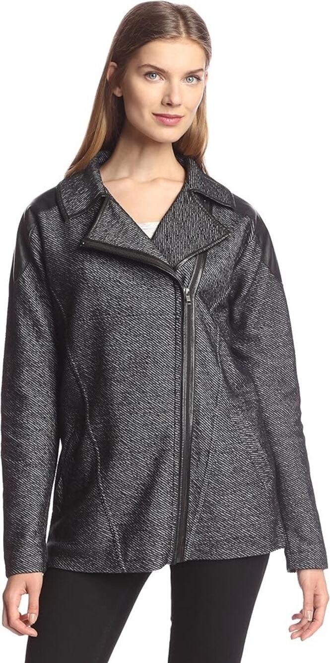MICHAEL STARS gray black genuine 100% leather trim zippered moto jacket anthro